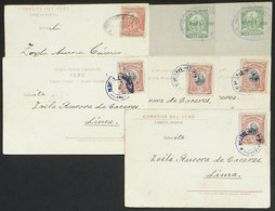 PERU: 7 Postcards With Very Fine Views, Used In 1904/5 With Very Attractive Cancels, For Example 4 Of "RECEPTORÍA DE SAN - Peru