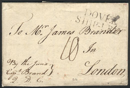 PORTUGAL: Entire Letter Dated Lisboa 24/DE/1773, Sent To London Via Steamship "Juno", With Black English Mark "DOVER SHI - Other & Unclassified