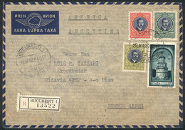 ROMANIA: Registered Airmail Cover Sent From Bucuresti To Argentina On 22/MAR/1940, Very Nice Postage Of 196L., Excellent - Andere & Zonder Classificatie