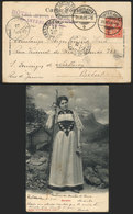 SWITZERLAND: PC Franked With 10c. And Sent From Interlaken To Brazil On 31/JUL/1905, With Good Number Of Postal Marks, V - Otros & Sin Clasificación