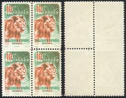 TANGIER: 10c. Telegraph Stamp (lion), Block Of 4 With A PAIR IMPERFORATE BETWEEN, MNH, Excellent! - Other & Unclassified