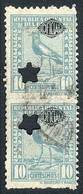 URUGUAY: 1928, Southern Lapwing 10c. Turquoise, Used Pair With IMPERFORATE HORIZONTALLY Variety, VF! - Uruguay