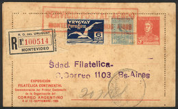 URUGUAY: Argentine Postal Stationery With Uruguayan Postage, Sent By FIRST FLIGHT To Buenos Aires On 4/JUN/1926, VF, Rar - Uruguay