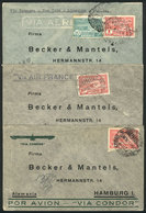 URUGUAY: 3 Airmail Covers Sent To Germany In 1938/9, 2 Franked By Sc.C89 (1.38p.) ALONE, VF Quality, Rare! - Uruguay