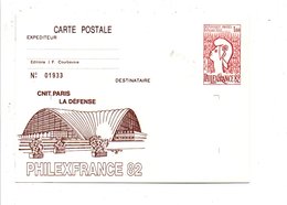 ENTIER CARTE PHILEXFRANCE REPIQUE PHILEXFRANCE 82 - Bijgewerkte Postkaarten  (voor 1995)