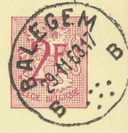 BELGIUM BALEGEM B (now Oosterzele) SC With Dots1963 (Postal Stationery 2 F, PUBLIBEL 1919) - Other & Unclassified