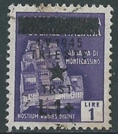 1945 OCC. JUGOSLAVA TRIESTE USATO 1 LIRA SU 1 LIRA - RA8-3 - Occ. Yougoslave: Trieste