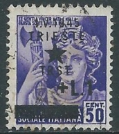 1945 OCC. JUGOSLAVA TRIESTE USATO 1 LIRA SU 50 CENT - RA8-3 - Yugoslavian Occ.: Trieste