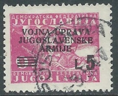 1947 OCC. JUGOSLAVA LITORALE SLOVENO USATO 5 LIRE SU 9 D - RA7-8 - Yugoslavian Occ.: Slovenian Shore