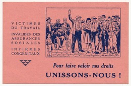 "Pour Faire Valoir Nos Droits, Unissons-nous !" - Carton Publicitaire Fédération Nationale Des Mutilés Du Travail - Advertising