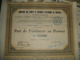 Lot De 4 Parts De Fondateur Au Porteur De La  Compagnie Des Lampes Et Appareils électriques De Provence - Marseille 1918 - A - C
