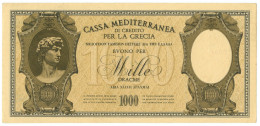 1000 DRACME CASSA MEDITERRANEA DI CREDITO PER LA GRECIA 1941 SUP - Other & Unclassified