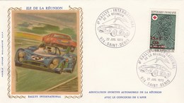 REUNION Yvert 412 Cachet Illustré Rallye International De La Réunion St Denis 22/7/1973 Sur Lettre Sur Soie - Automobile - Lettres & Documents