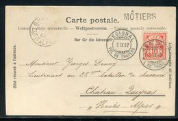 Suisse - Oblitération " Regional Val De Travers " + Griffe Môtiers Sur Carte Postale En 1902 Pour La France - Réf JJ 101 - Marcophilie