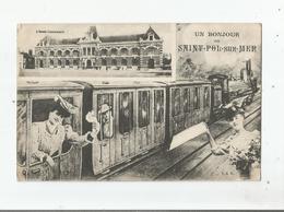 SAINT POL SUR MER (NORD) CARTE FANTAISIE TRAIN ET PHOTO ECOLE COMMUNALE 1918 - Saint Pol Sur Mer