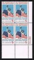 Plate Block -1966 USA Servicemen Bonds Stamp Sc#1320 Statue Of Liberty Flag Old Glory - Plate Blocks & Sheetlets