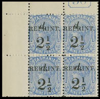 Australia-Tasmania 1891 Victoria CORNER.4-BLOCK OVPT:2½d REPRINT Horrible Print Crd - Nuovi