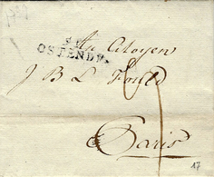 1799-TERRIT. CONQUIS - Lettre De 91 / OSTENDE ( L'Escaut)  33 Mm Noir -au Dos, Arrivée 30 à Paris - 1794-1814 (Französische Besatzung)