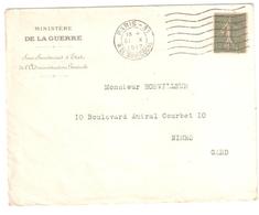 PARIS-31 R. De BOURGOGNE Lettre Entête Ministère De La GUERRE 15c Semeuse Lignée Yv 130 Ob Meca 1917 B031103 - Maschinenstempel (Werbestempel)