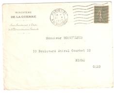 PARIS-31 R. De BOURGOGNE Lettre Entête Ministère De La GUERRE 15c Semeuse Lignée Yv 130 Ob Meca 1917 B031103 - Mechanische Stempels (reclame)