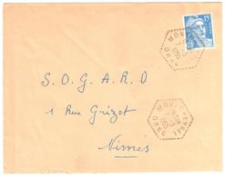 MONTCHEVREL Orne Lettre 15 F Gandon Bleu Yv 886 Ob 7 3 1955 Agence Postale Lautier F7 - Handstempel