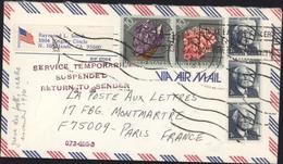 Lettre USA YT 794 X3 1025 1027 Pr France Grève Poste Oct Nov 1974 Cachet Service Temporairement Suspendu Retour Envoyeur - Autres & Non Classés