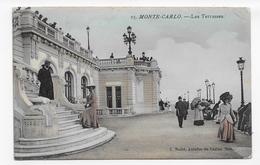 (RECTO / VERSO) MONTE CARLO - N° 25 - TERRASSES AVEC PERSONNAGES - PETIT PLI ANGLE HAUT A GAUCHE - CPA COULEUR VOYAGEE - Terrassen