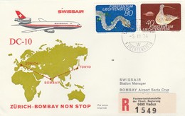 Liechtenstein - Flight Zürich - Bombay - Swissair (Registered Vaduz) DC-10  1974 - Cartas & Documentos