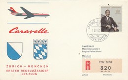 Liechtenstein - Flight Zurich-Munchen  Swissair (Registered Vaduz) Caravelle  1966 - Lettres & Documents