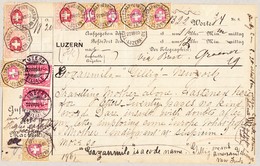 1885 Telegramm Formular Mit 11 Marken  Für 78.20 Fr. Frankatur Stempel Luzern, 34 Worte Nach - Telegraph