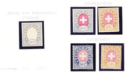 1881 3 Probedrucke Und 2 Originalmarken Mit Faserpapier - Telegraafzegels