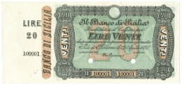 20 LIRE SPECIMEN CON MATRICE BANCO DI SICILIA FEDE DI CREDITO 27/04/1870 SUP - Otros & Sin Clasificación