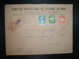 LR TP SEMEUSE 25c Surch ALGERIE + TP 80 + TP 60 OBL.30-7 26 ALGER ALGER + COMPTOIR PHILATELIQUE DE L'AFRIQUE DU NORD - Storia Postale