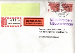 ! 1 Einschreiben Mit Rückschein 1996, R-Zettel Aus Büdelsdorf Bei Rendsburg, 24782 - Etiquettes 'Recommandé' & 'Valeur Déclarée'