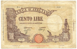 100 LIRE FALSO D'EPOCA BARBETTI GRANDE B GIALLO TESTINA FASCIO 09/12/1942 MB+ - [ 8] Falsi & Saggi