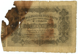 20 LIRE FALSO D'EPOCA BANCA TOSCANA DI CREDITO INDUSTRIA COMMERCIO 20/06/1866 MB - [ 8] Falsi & Saggi