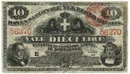 10 LIRE FALSO D'EPOCA BANCA NAZIONALE REGNO D'ITALIA CAVOUR COLOMBO 1866 QBB - [ 8] Fakes & Specimens