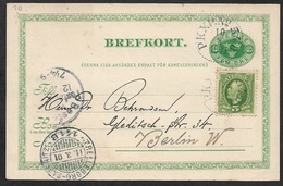 1901 SCHWEDEN GZ Nach BERLIN Mit ZUSATZFRANKATUR - SCHIFFSPOST - TRELLEBORG-SASSNITZ - Ganzsachen