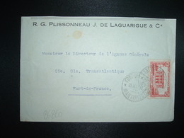 LETTRE TP 50 OBL. HOROPLAN 27 MAI 39 FORT DE FRANCE MARTINIQUE + PLISSONNEAU DE LAGUARIGUE - Cartas & Documentos