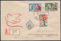 1950 Béke Ajánlott FDC  New Yorkba, érkezési Bélyegzéssel, Hátoldalán üresmezős Repülő 20f Díjkiegészítés, Bélyegzés Nél - Sonstige & Ohne Zuordnung