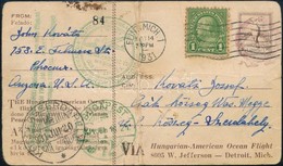 1931 Justice For Hungary óceánrepülés USA Magán Díjjegyes Levelezőlap Budapestre (hajtott / Folded) - Autres & Non Classés