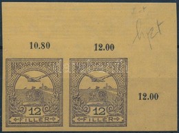 ** 1913 Turul 12f ívsarki Vágott Pár Fekvő Vízjellel / Watermark Sideways - Autres & Non Classés