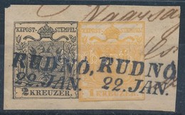 1850 1kr + 2kr Kivágáson 'RUDNÓ' Bélyegzéssel - Other & Unclassified