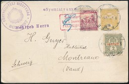 1917 Vegyes Bérmentesítésű Nyomtatvány Svájcba Turul, Arató és Sürgős Bélyeggel, Feldkirchi Cenzúrával - Autres & Non Classés