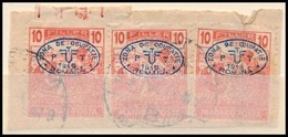 Debrecen (I.) 1919 Arató 10f II. Lemez 3 Db Bélyeg Kivágáson 'ÚJFEHÉRTÓ', Bodor Vizsgálójellel (180.000) - Otros & Sin Clasificación