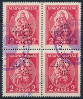 O 1932 Nagy Madonna 2P Négyestömb 'V.O.C.F.' Céglyukasztással - Sonstige & Ohne Zuordnung