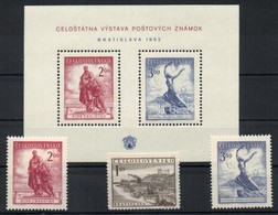 ** 1952 Pozsony Bélyegkiállítás Bélyeg + Blokkból Kitépett Bélyegek Mi 765-767 + Blokk 13 (ujjlenyomatok A Blokkon / Fin - Sonstige & Ohne Zuordnung