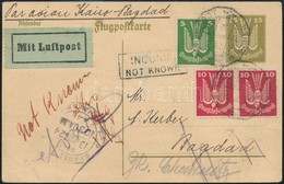 1924 Légiposta Levelezőlap Bagdadba, Visszaküldve / Airmail Postcard 'MÜNCHEN' - Baghdad, Returned - Otros & Sin Clasificación