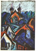 Borbély Gizella (1920-1994): Kéttornyú Templom, Pasztell, Papír, Jelzett, 50×35 Cm - Autres & Non Classés