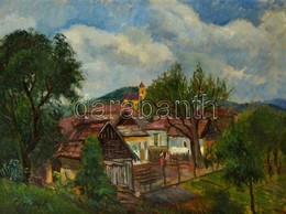 Élesdy István (1912-1987): Kilátás A Falura. Olaj, Vászon (repedezett), Jelzett, Keretben, 60×80 Cm - Autres & Non Classés